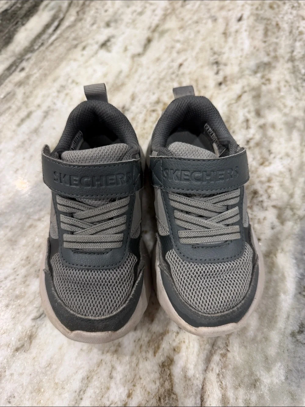 Skechers Kids Gray and Black Mesh Hook-and-Loop Sneakers